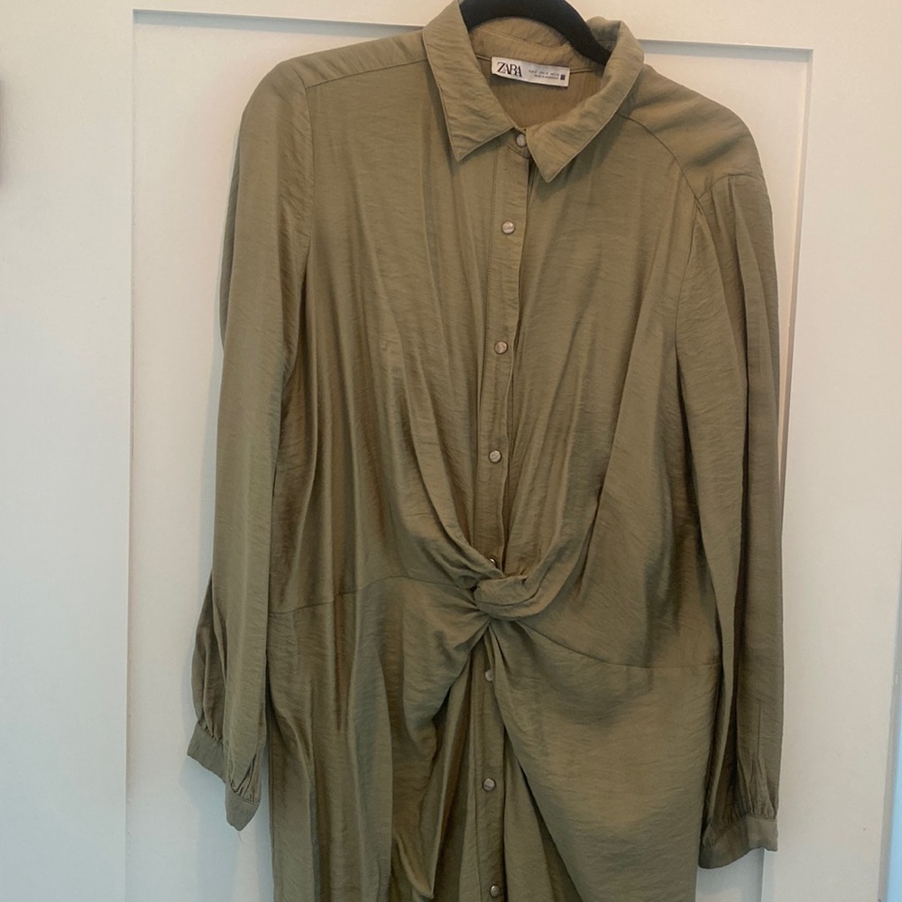 Zara military green knot dress